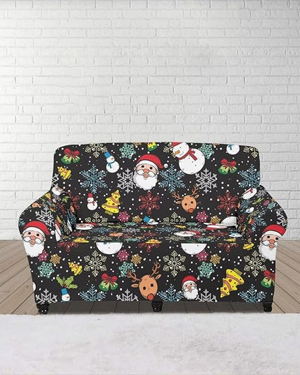 FKELYI Christmas Sofa Slipcover Santa Claus Furniture Protector Washable Easy Going Stretch Sofa Slipcover with Elastic Bottom M FKELYI