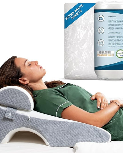 Bed Wedge Pillow 8 inch | Memory Foam Wedge Pillow for Sleeping | Triangle Pillow Wedge | Acid Reflux Pillow | Post-Surgery Support Cushion | Back, Head, Knee, Elbow Support | Pregnancy Pillow - LeafyLoom