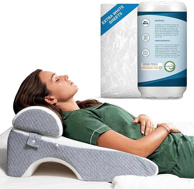 Bed Wedge Pillow 8 inch | Memory Foam Wedge Pillow for Sleeping | Triangle Pillow Wedge | Acid Reflux Pillow | Post-Surgery Support Cushion | Back, Head, Knee, Elbow Support | Pregnancy Pillow - LeafyLoom
