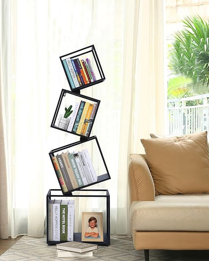 Bookshelf, 4-Tier Bookcase Black, 49'' Tall Black Bookshelf, Industrial Bookshelf, Modern Book Shelf, Storage Shelves for CDs/Books/Home Decor, Display Shelf for Living Room, Office - LeafyLoom