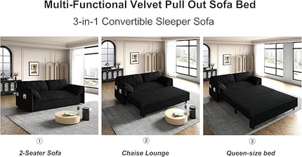 Oversized 3 in 1 Loveseat Sleeper Sofa Bed,Queen Size Love Seats W/Pull Out Couch and Padded Armrests Convertible Spacious Sofabed with Side Storage Pocket for Home Office Apartment Living Room - LeafyLoom