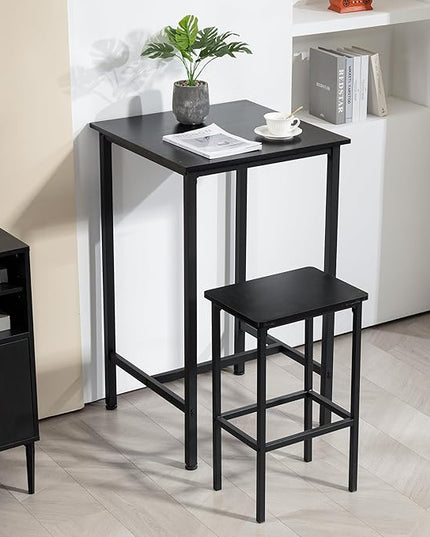 Finnhomy Bar Table, 23.6" Pub Table High Top Table, Square Bar Height Table, Counter Height Cocktail Table, Small Kitchen Table Set for 2, Breakfast for Kitchen, Living Room, Rustic Black - LeafyLoom