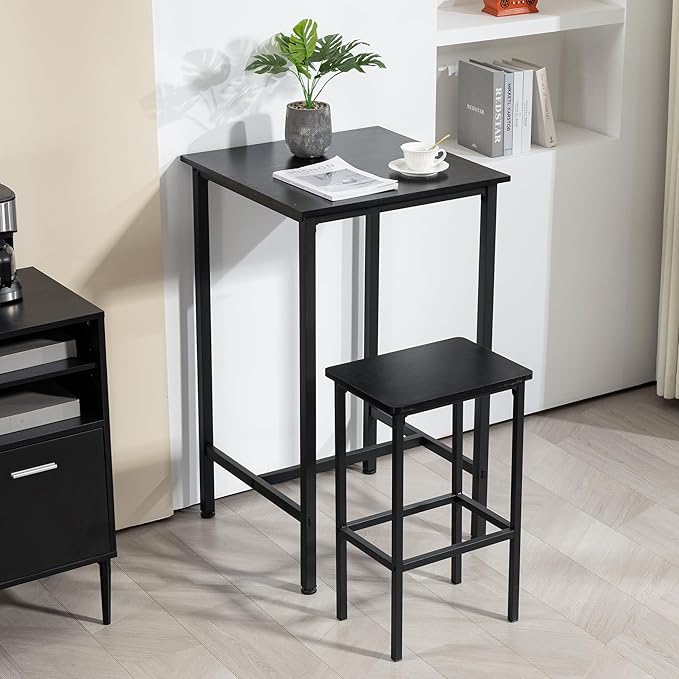 Finnhomy Bar Table, 23.6" Pub Table High Top Table, Square Bar Height Table, Counter Height Cocktail Table, Small Kitchen Table Set for 2, Breakfast for Kitchen, Living Room, Rustic Black - LeafyLoom