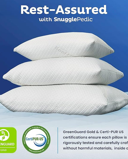 Snuggle-Pedic Adjustable Cooling Pillow - Shredded Memory Foam Pillows for Side, Stomach & Back Sleepers - Fluffy or Firm - Keeps Shape - College Dorm Room Essentials for Girls and Guys - King - LeafyLoom