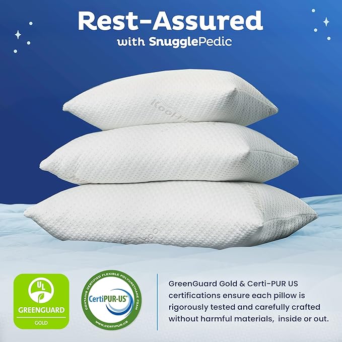 Snuggle-Pedic Adjustable Cooling Pillow - Shredded Memory Foam Pillows for Side, Stomach & Back Sleepers - Fluffy or Firm - Keeps Shape - College Dorm Room Essentials for Girls and Guys - King - LeafyLoom