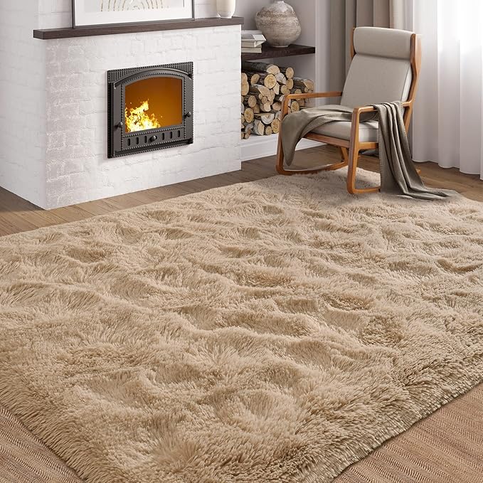 Softlife Rug for Living Room 5.3x7.6 Feet Area Rug for Bedroom Super Soft Shaggy Rugs for Kids Room Fluffy Fuzzy Carpets Long Plush Bedside Rug Nursery Christmas Home Decor for Boys Girls, Beige - LeafyLoom