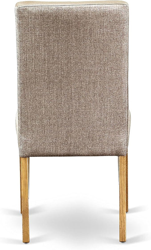 East West Furniture Antique 3 Piece Room Set Contains a Round Kitchen Table with Pedestal and 2 Dark Khaki Linen Fabric Parsons Dining Chairs, 36x36 Inch, Oak - LeafyLoom