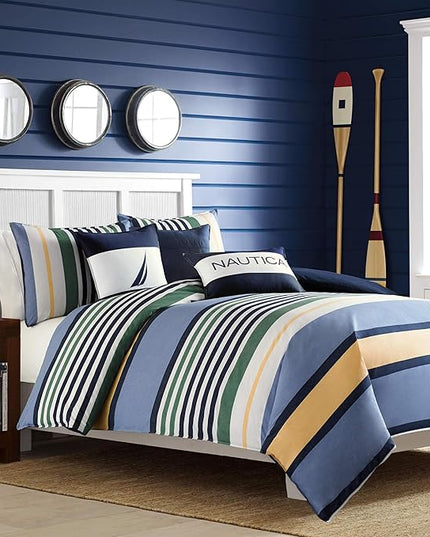 Nautica - Twin Comforter Set, Cotton Reversible Bedding with Matching Sham, Stylish Home Decor, Dorm Room Essentials (Dover Blue, Twin) - LeafyLoom