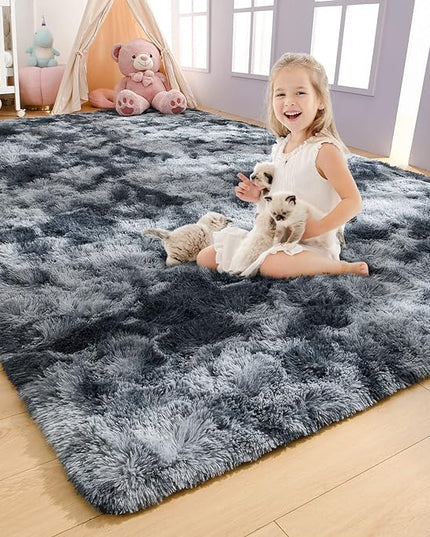 AROGAN Soft Rainbow Area Rugs for Girls Room, Fluffy Girls Bedroom Rugs, Princess Rug, Cute Colorful Carpet for Kids Teens Nursery Toddler (Blue-Grey, 4×6 Feet) - LeafyLoom