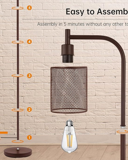 BoostArea Floor Lamp, Industrial Floor Lamp, Modern Standing Lamp, 6W LED Bulb, Foot Switch, Iron Mesh Tall Stand Up Lamp for Living Room/Bedroom, Vintage, Rustic, Minimalist Farmhouse Pole Lamp Brown - LeafyLoom