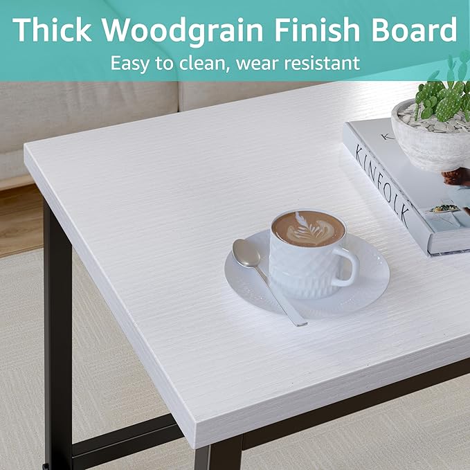 White Modern Coffee Table Wood for Living Room Rectangle Metal Simple Minimalist Center Table, Small Narrow Coffe Table, 32 Inch White Black - LeafyLoom