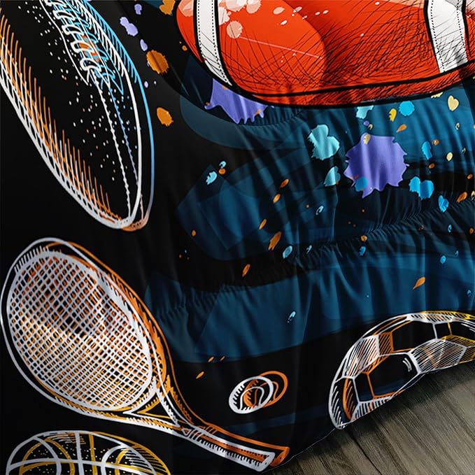 Axolotl Ball Game Bedding Set Queen,Basketball Comforter Set Sports Bedding,Volleyball Comforter Set Soccer Bedding,Football Comforter Colorful Grunge Style for Kids Boys Teens,1 Quilt 2 Pillowcases - LeafyLoom