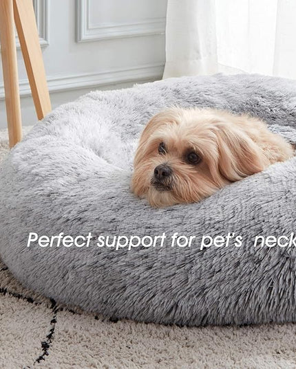 Donut Dog Cuddler Bed Calming, Anti-Anxiety, Warming Cozy Soft Dog Round Bed, Fluffy Faux Fur Plush Dog Cat Cushion bed for Small Medium Dogs and Cats (20"/24"/27"/30") WESTERNHOME