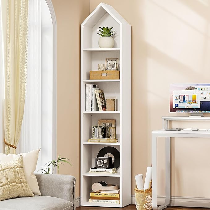 YITAHOME 73" Tall Narrow Bookshelf, Modern Open 5 Tier Bookcase, Wooden Shelf Stand for Small Spaces, Display Shelving Storage Rack for Bedroom, Living Room, Home Office, White - LeafyLoom