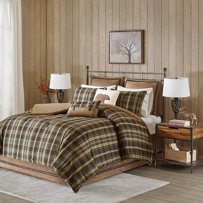 Woolrich Rustic Lodge Cabin Comforter Set - All Season Down Alternative Warm Bedding Layer and Matching Shams, Oversized Queen, Hadley Plaid, Multi - LeafyLoom