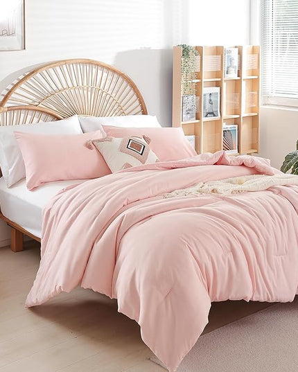 Pink Comforter Sets King Size Comforter Set 3 Piece Soft Microfiber Comforters Set for Women and Girls Blush Lightweight Alternative Comforter for All Season (1 Comforter, 2 Pillowcases) - LeafyLoom