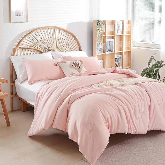 Pink Comforter Sets King Size Comforter Set 3 Piece Soft Microfiber Comforters Set for Women and Girls Blush Lightweight Alternative Comforter for All Season (1 Comforter, 2 Pillowcases) - LeafyLoom
