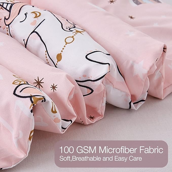 JSD Pink Unicorn Kids Comforter Set for Girls, 3 Pieces Full Microfiber Comforter with Pillow Sham, Soft Comfortable Machine Washable - LeafyLoom