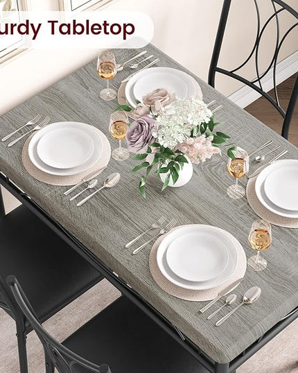 Kitchen Table and Chairs for 4, Dining Table Set for 4 with Upholstered Chairs, Kitchen Table Set Metal and Wood Rectangular Dining Table Set for Small Space, Apartment, Breakfast, Retro Gray - LeafyLoom