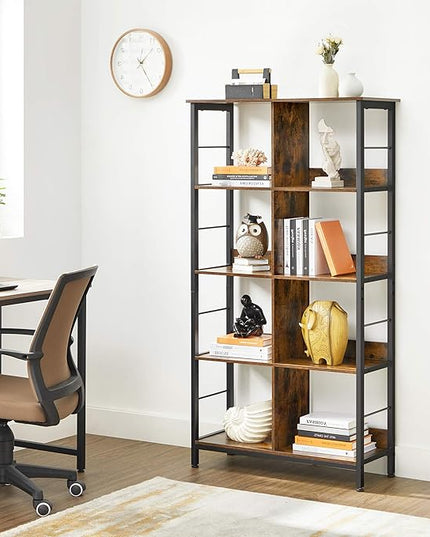 VASAGLE Industrial 8-Compartment Bookshelf, 4-Tier Bookcase with 8 Open Slots, Display Storage Rack, for Office, Living Room, Bedroom, 31.5 x 13 x 58.7 Inches, Rustic Brown and Black ULLS105B01 - LeafyLoom