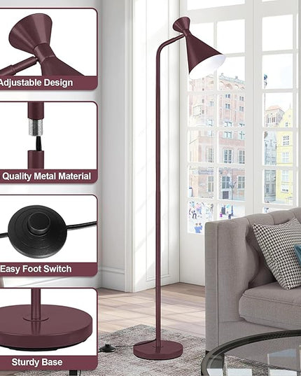 PARTPHONER Floor Lamp for Living Room, Modern Adjustable Metal Heads Standing Lamps, Simple Design Brown Floor Lamp with Foot Switch for Bedroom, Office, Kids Room, Reading, Working(Bulb Not Included) - LeafyLoom