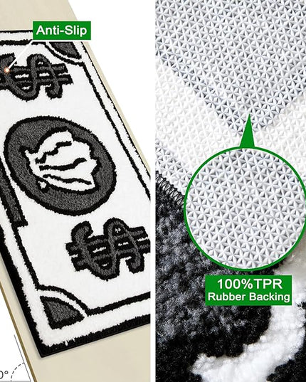 RoomTalks Boho Cute Rugs for Bathroom Kitchen Dorm Bedroom Aesthetic, 2x3 Small Area Rugs Throw Carpet, Black and White Funky Trendy Cool Bath Mat Non Slip Washable Cartoon Kids Bathroom Rugs Decor - LeafyLoom