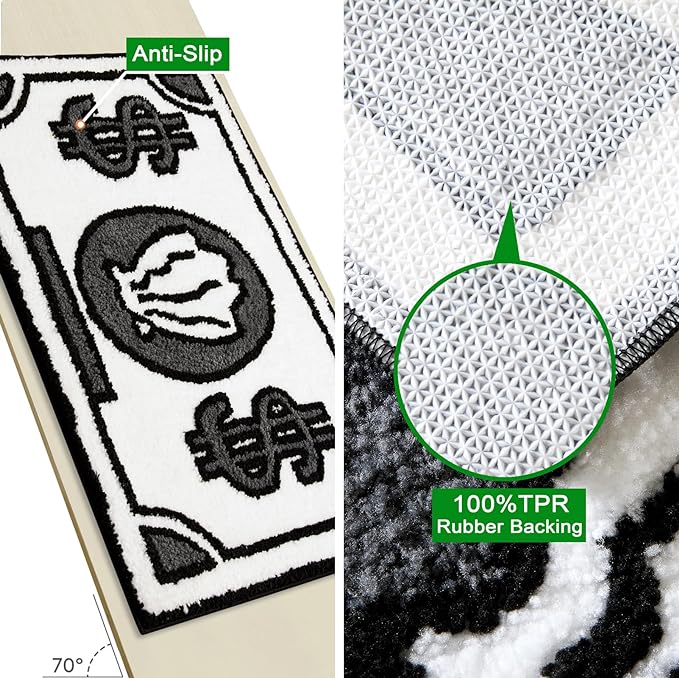 RoomTalks Boho Cute Rugs for Bathroom Kitchen Dorm Bedroom Aesthetic, 2x3 Small Area Rugs Throw Carpet, Black and White Funky Trendy Cool Bath Mat Non Slip Washable Cartoon Kids Bathroom Rugs Decor - LeafyLoom