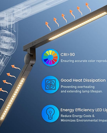 Desk Lamp, Desk Light with Clamp, Stepless Dimming & Adjustable Color Temperature Modern Eye-Caring Architect Lamp with Memory & Timing Function for Study, Work, Home, Office, 15W - LeafyLoom