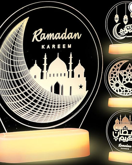 4 Pieces Ramadan Table Lights Eid Mubarak Decoration for Home Moon Star Castle LED Lights Ramadan Table Centerpiece Mubarak Gift for Muslims Islamic Holiday Eid Al Fitr Party Supplies - LeafyLoom