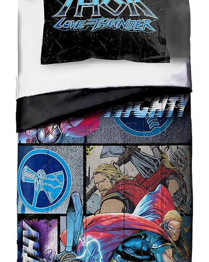 Jay Franco Marvel Comics Thor Mighty Twin Comforter & Sham Set - Kids Super Soft Bedding - Fade Resistant Microfiber (Official Marvel Product) - LeafyLoom
