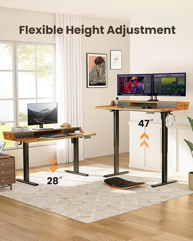 ErGear Electric Standing Desk with Drawers, 40″ x 24″ Gaming Desk with Monitor Stand, C-Clamp Mount Compatible, Home Office Height-Adjustable Desk with Storage Shelf, 4 Preset Heights, Vintage Brown - LeafyLoom