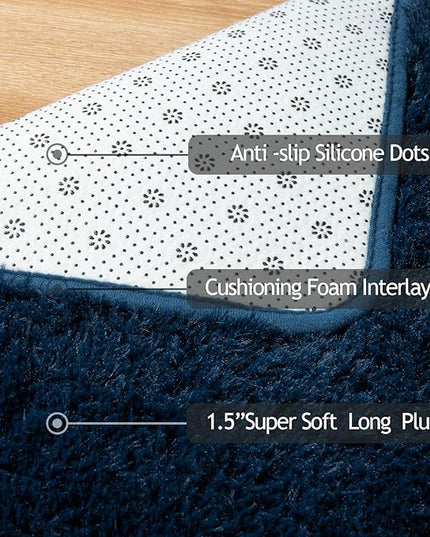 Softlife Rug for Bedroom 5.3x7.6 Feet Area Rug for Living Room Soft Shaggy Rugs for Kids Room Fluffy Fuzzy Carpets Long Plush Bedside Rug Nursery Christmas Home Decoration for Boys Girls, Navy Blue - LeafyLoom