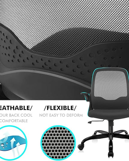 KERDOM Office Chair, Ergonomic Desk Chair, Breathable Mesh Computer Chair, Comfy Swivel Task Chair with Flip-up Armrests and Adjustable Height - LeafyLoom