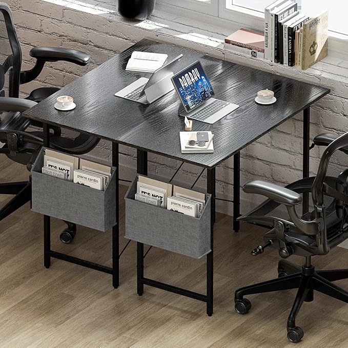 Pamray 47 Inch Computer Desk for Small Spaces with Storage Bag, Home Office Work Desk with Headphone Hook, Small Office Desk Study Writing Table - LeafyLoom