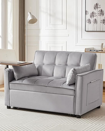 Comfy Cute Tufted Upholstered Loveseat Sofa with Pull Out Sleeper Couch Bed and 2 Pillows,Modern Convertible Love Seat Sofabed for Computer & Coffee Living Room Furniture Sets - LeafyLoom