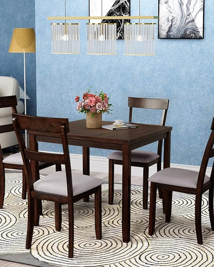 NicBex Small Dining Table Set for 4 Breakfast Nook Table Set 5 Piece Dining Table Set Industrial Wooden Kitchen Table and 4 Chairs for Dining Room, Living Room, Espresso - LeafyLoom