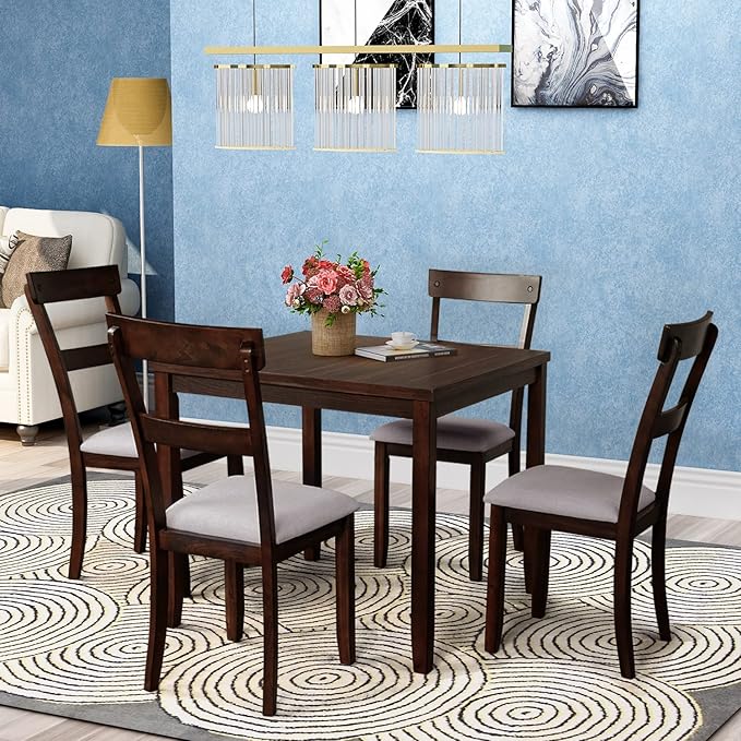 NicBex Small Dining Table Set for 4 Breakfast Nook Table Set 5 Piece Dining Table Set Industrial Wooden Kitchen Table and 4 Chairs for Dining Room, Living Room, Espresso - LeafyLoom