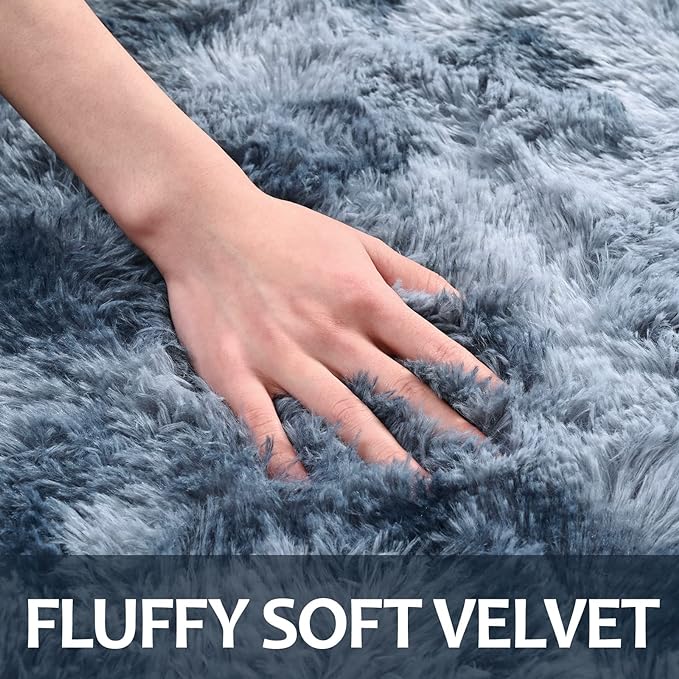 5x8 Large Area Rugs for Living Room, Super Soft Fluffy Modern Bedroom Rug, Tie-Dyed Blue Grey Indoor Shag Fuzzy Carpets for Girls Kids Nursery Room Home Decor - LeafyLoom