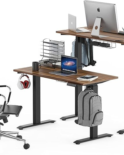 SHW Memory Preset Electric Height Adjustable Standing Desk, 48 x 24 Inches, Walnut - LeafyLoom