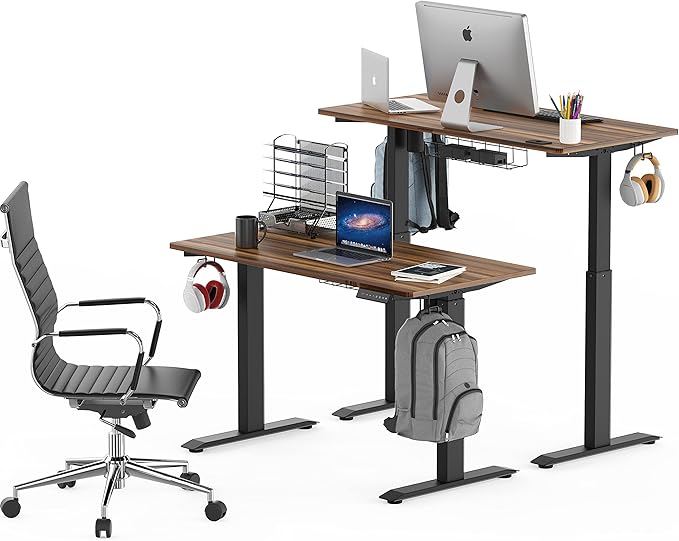 SHW Memory Preset Electric Height Adjustable Standing Desk, 48 x 24 Inches, Walnut - LeafyLoom