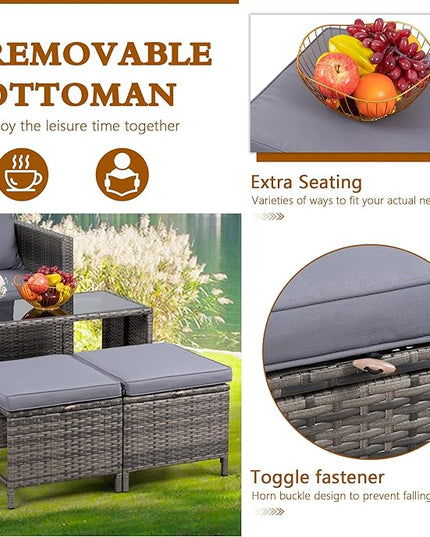 Shintenchi Patio Furniture 4 Pieces Wicker Patio Furniture Sets,Outdoor Wicker Conversation Set Rattan Sectional Sofa with Cushions&Coffee Table for Backyard Porch Garden Poolside Balcony,Gray - LeafyLoom