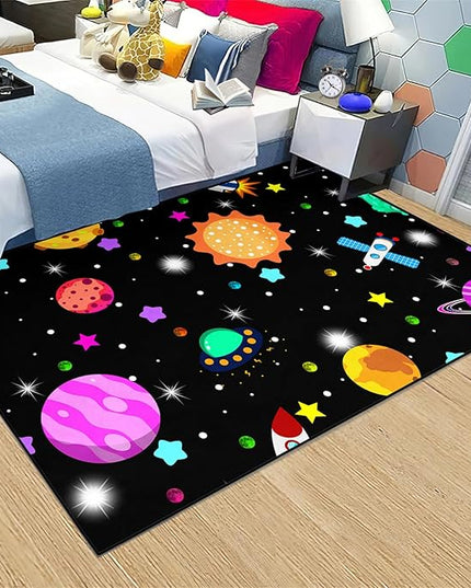 Space Rug - Space Rug for Boys Room Solar System Rug Planet Carpet for Kids Outer Space Area Rug Bedroom Boys Kids Rugs for Playroom Galaxy Rugs for Boys Bedroom,Black,4'×5' - LeafyLoom