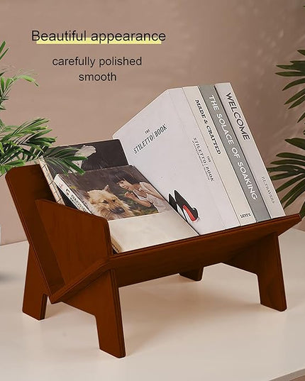 Wood Bookcase in Living Room/Home/Office, Desktop Book Shelf Organizer Bookshelves Storage Rack for CDs/Magazine/Books Display (Light Brown, 13.6") - LeafyLoom