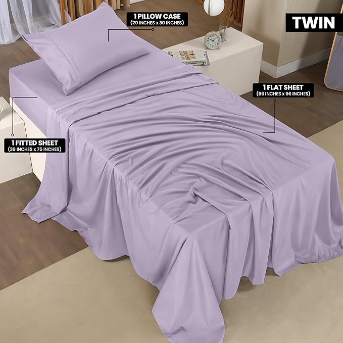 Utopia Bedding Twin Bed Sheets Set - 3 Piece Bedding - Brushed Microfiber - Shrinkage and Fade Resistant - Easy Care (Twin, Lavender) - LeafyLoom