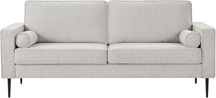Upholstered 3 Seater Sofa Couch with Metal Legs and Removable Cushions for Livingroom Bedroom, Including 2 Bolster Pillows, White, 77" W - LeafyLoom