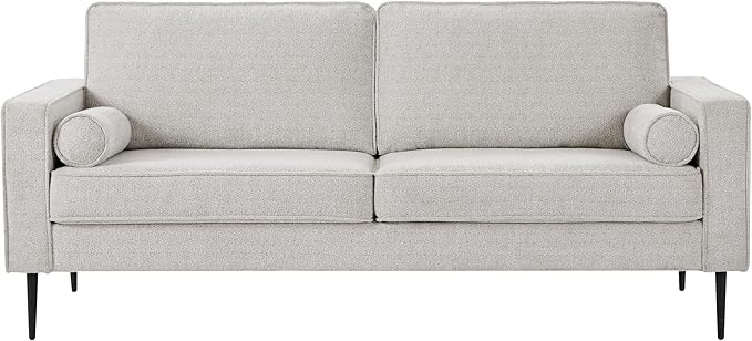 Upholstered 3 Seater Sofa Couch with Metal Legs and Removable Cushions for Livingroom Bedroom, Including 2 Bolster Pillows, White, 77" W - LeafyLoom