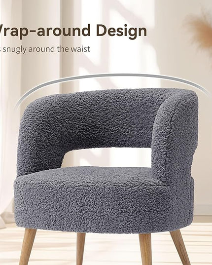 Accent Chair with Ottoman Teddy Fleece Upholstered Armchair Mid-Century Modern Comfortable Chairs and Ottoman Set with Wooden Legs for Living Room, Bedroom(Dark Grey) - LeafyLoom