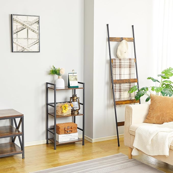 ELYKEN Small Bookshelf, 3-Tier Bookcase with Metal Frame, Vintage Display Book Shelf, Freestanding Open Organizer Shelves for Office Study Living Room, Bedroom, Rustic Brown - LeafyLoom