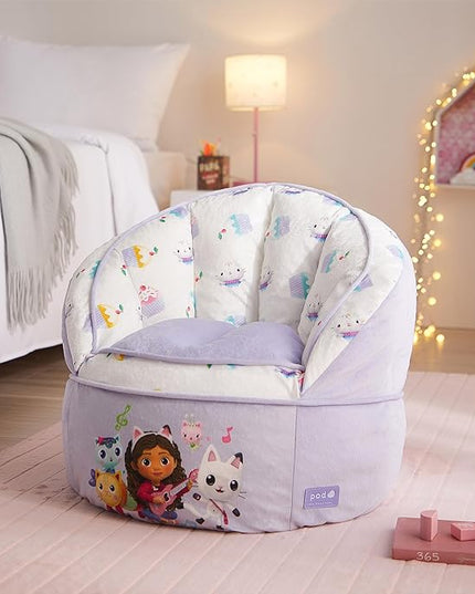 Idea Nuova Gabbys Dollhouse Purple Round Bean Bag Chair for Kids, Ages 3+, Large - LeafyLoom