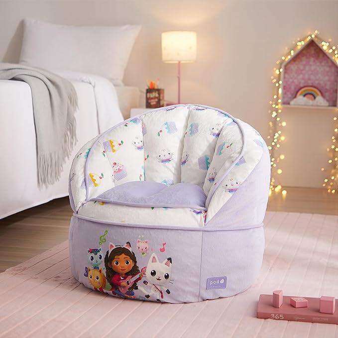 Idea Nuova Gabbys Dollhouse Purple Round Bean Bag Chair for Kids, Ages 3+, Large - LeafyLoom